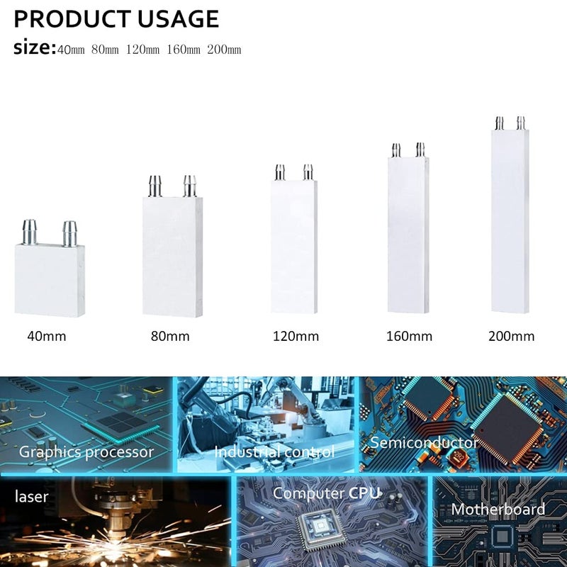 ClYXGS Aluminum Water Cooling Block, Liquid Cold Plate Heat Sink Water-Cooled Exchanger Head Semiconductor Refrigeration Sheet CPU Graphics Radiator Heatsink Endothermic Head (40 x 200 x 12mm) - Image 4
